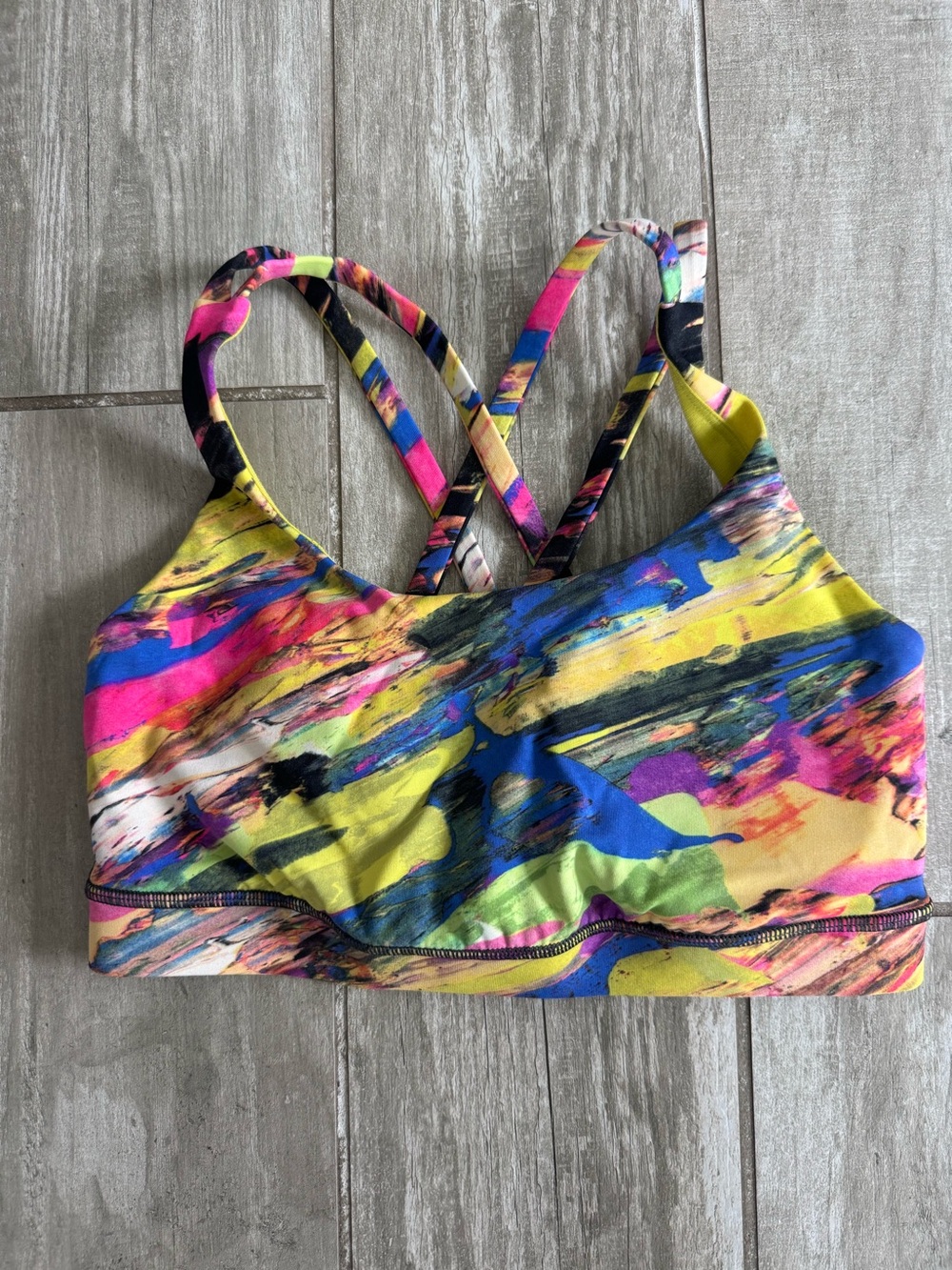 Lululemon Multicolor Abstract Print Strappy Sports Bra Size 6